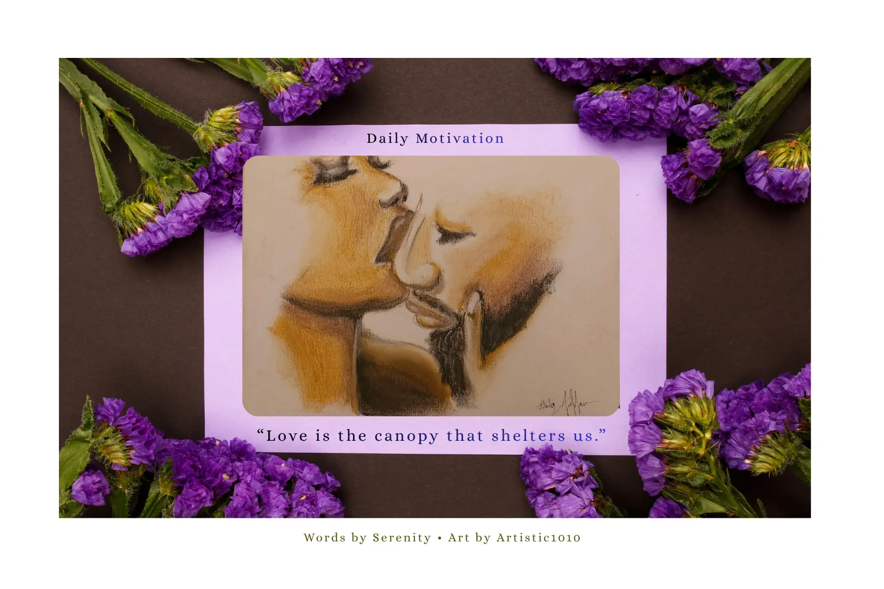 Love is the canopy that shelters us — quote card with original pastel artwork by Artistic1010